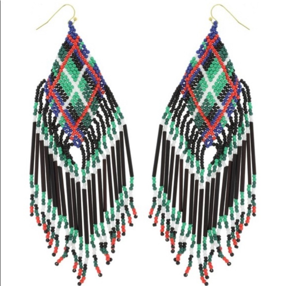 Tartan print tassel earrings